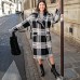 Luxury black white Plaid coat plus size Notched Wool Coat boutique tie waist Wool Coat