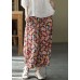 Red Colorblock Tie Waist Print Linen Pants Drawstring Summer