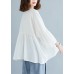 Plus Size White V Neck Patchwork Loose Fall Tops Half Sleeve