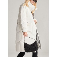 Handmade White hooded removable Stand Collar fashion Winter Duck Down Coat