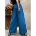 Blue Loose Linen Wide Leg Pants elastic waist Summer