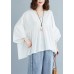 Plus Size White V Neck Patchwork Loose Fall Tops Half Sleeve