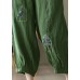 Vintage Green Pockets Print Elastic Waist Linen Harem Pants Summer