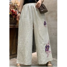 Top Quality Linen colour Pockets Linen Wide Leg Pants Summer