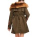 Beautiful Army Green hooded Raccoon hair collar tasseled drawstring Winter Duck Down Jacket