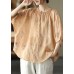 French Orange low high design O-Neck Embroideried Linen Tops Half Sleeve