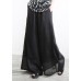 Modern Black Pockets Embroideried Floral Elastic Waist Linen Wide Leg Pants Summer