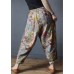 Loose Pockets Elastic Waist Print Linen Harem Pants Summer