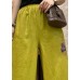 Plus Size Yellow Embroideried Linen Wide Leg Pants Summer