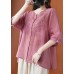 Natural pink linen clothes v neck daily summer top