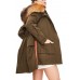 Beautiful Army Green hooded Raccoon hair collar tasseled drawstring Winter Duck Down Jacket