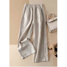 Casual Linen colour Ruffled elastic waist draping Linen Wide Leg Pants Summer