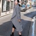 Fine black white Plaid Winter coat oversize pockets long coat Fine Notched trench coat