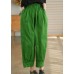 Stylish Green elastic waist drawstring Pockets Cotton harem Pants Spring