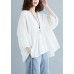 Plus Size White V Neck Patchwork Loose Fall Tops Half Sleeve